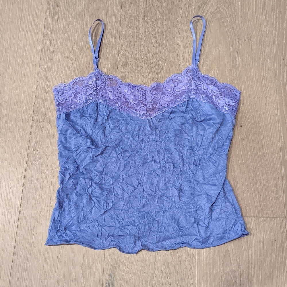 Purple Y2K lace and crinkle cami
